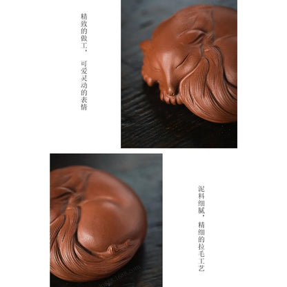 purple sands Tea Pet Ornament Nine-tailed Fox 8cm Sculpture Creative Tea Tray