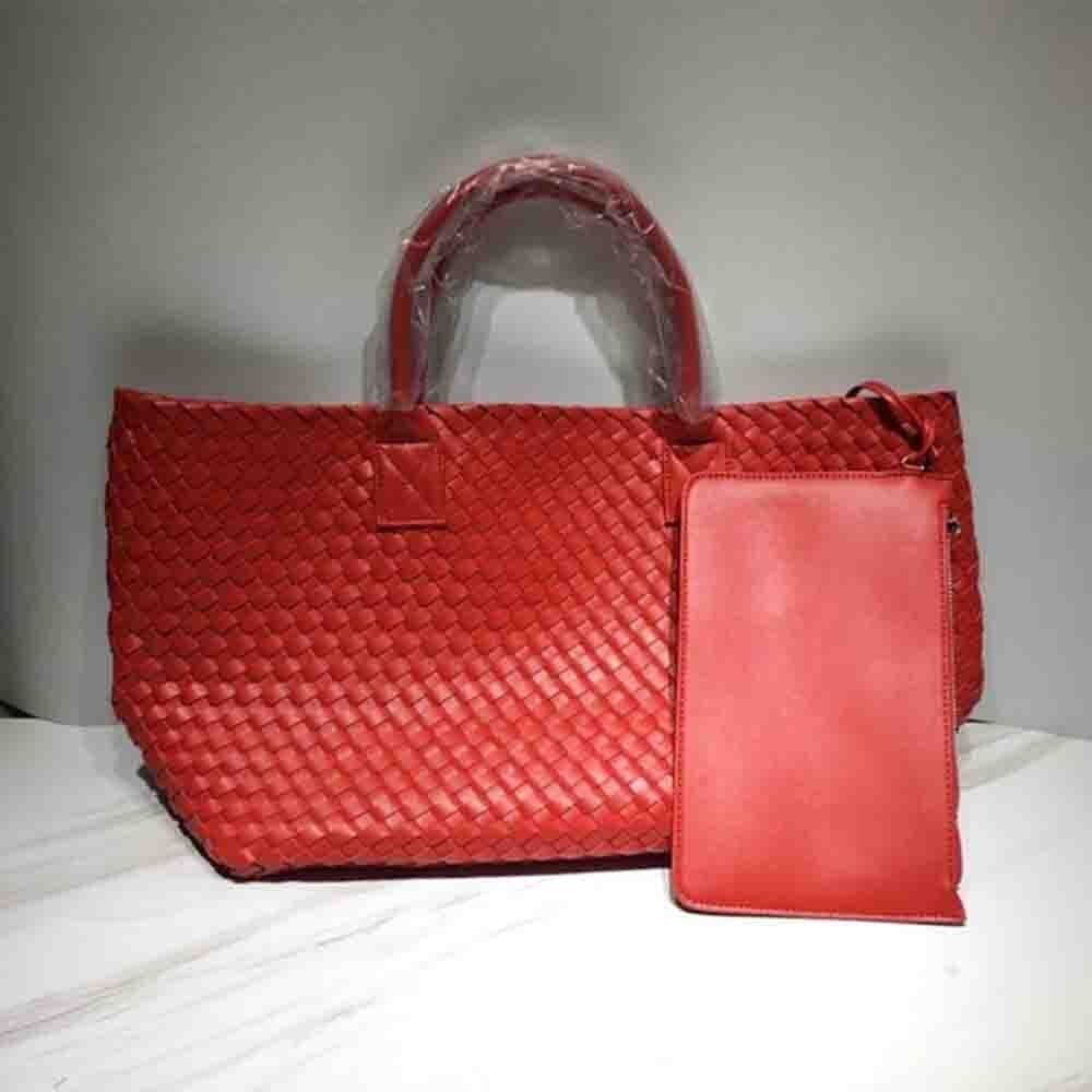 Tote Synthetic Leather Knitting Shoulder Shopper Bag Woven Large Purse Black 1PC
