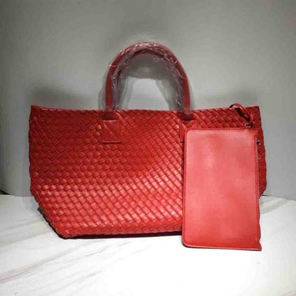 Tote Synthetic Leather Knitting Shoulder Shopper Bag Woven Large Purse Black 1PC