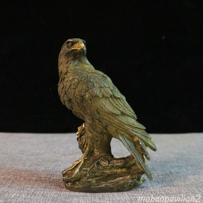 Old Chinese Bronze Gilt Feng Shui Eagle Hawk Fly king of Birds Animal Statue