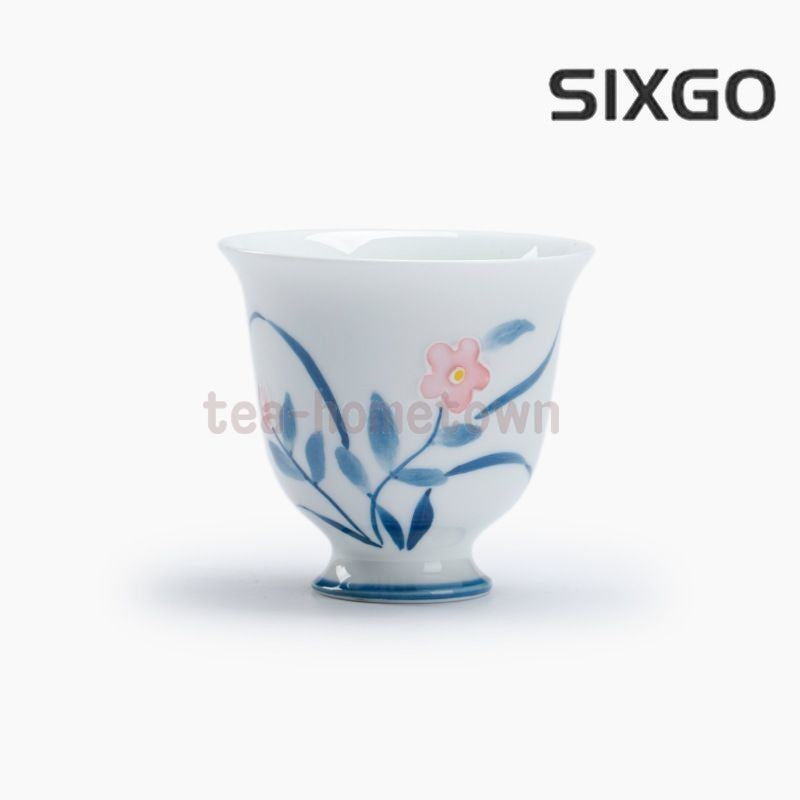 Hand Drawn Small Flowers White Porcelain High Foot Cup Personal Tea Single Cup