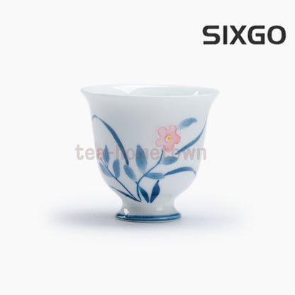 Hand Drawn Small Flowers White Porcelain High Foot Cup Personal Tea Single Cup
