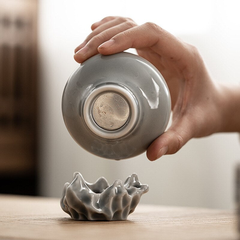 Japanese Gray Smoky Gray Glaze Filter Set Ceramic Tea Funnel Tea Filter