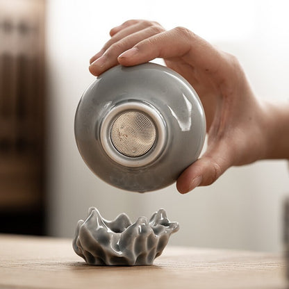 Japanese Gray Smoky Gray Glaze Filter Set Ceramic Tea Funnel Tea Filter