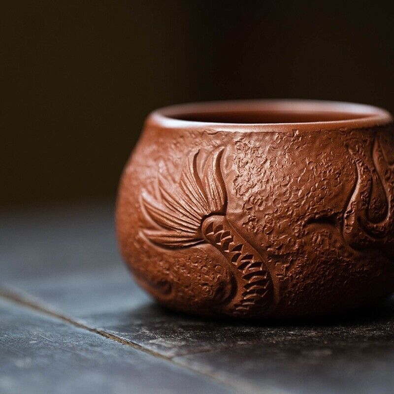1Pc Handmade Tea Cup Dragon Carved Embossed Master Cup Zisha Clay 125ml