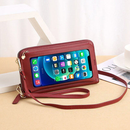 Women Long Crossbody Bag Simple Touch Screen Phone Purse Large Leather Messenger