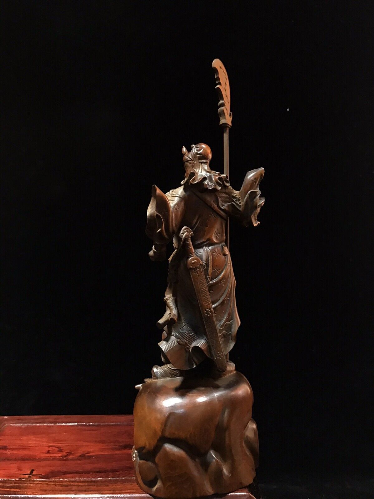 Chinese Antique Wood Carved Boxwood Guan Yu Figure Statue Sculpture Art
