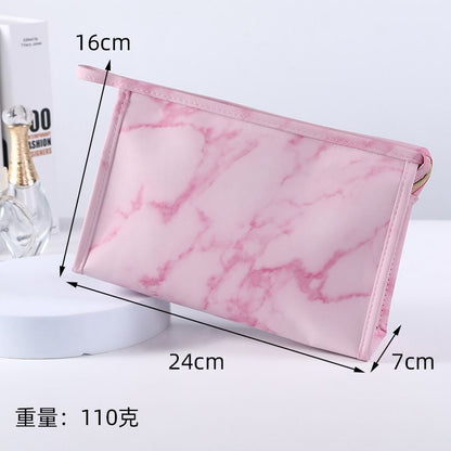 Pink Marble Pattern Cosmetic Bag Toiletries Storage Purse Waterproof Makeup Case