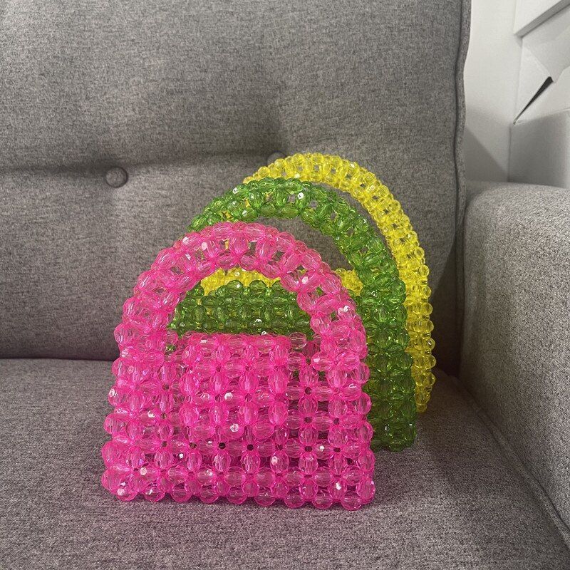 Pearl Bag Clear Acrylic Crystal Beaded Totes Handbag Women Handmade Small Bucket