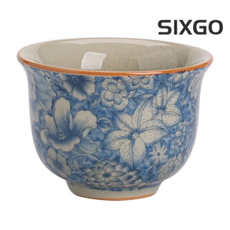 6.3CM Chinese Ice Crack Retro Blue and White Ceramic Master Cup Tea Set Tea Cup