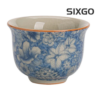 6.3CM Chinese Ice Crack Retro Blue and White Ceramic Master Cup Tea Set Tea Cup