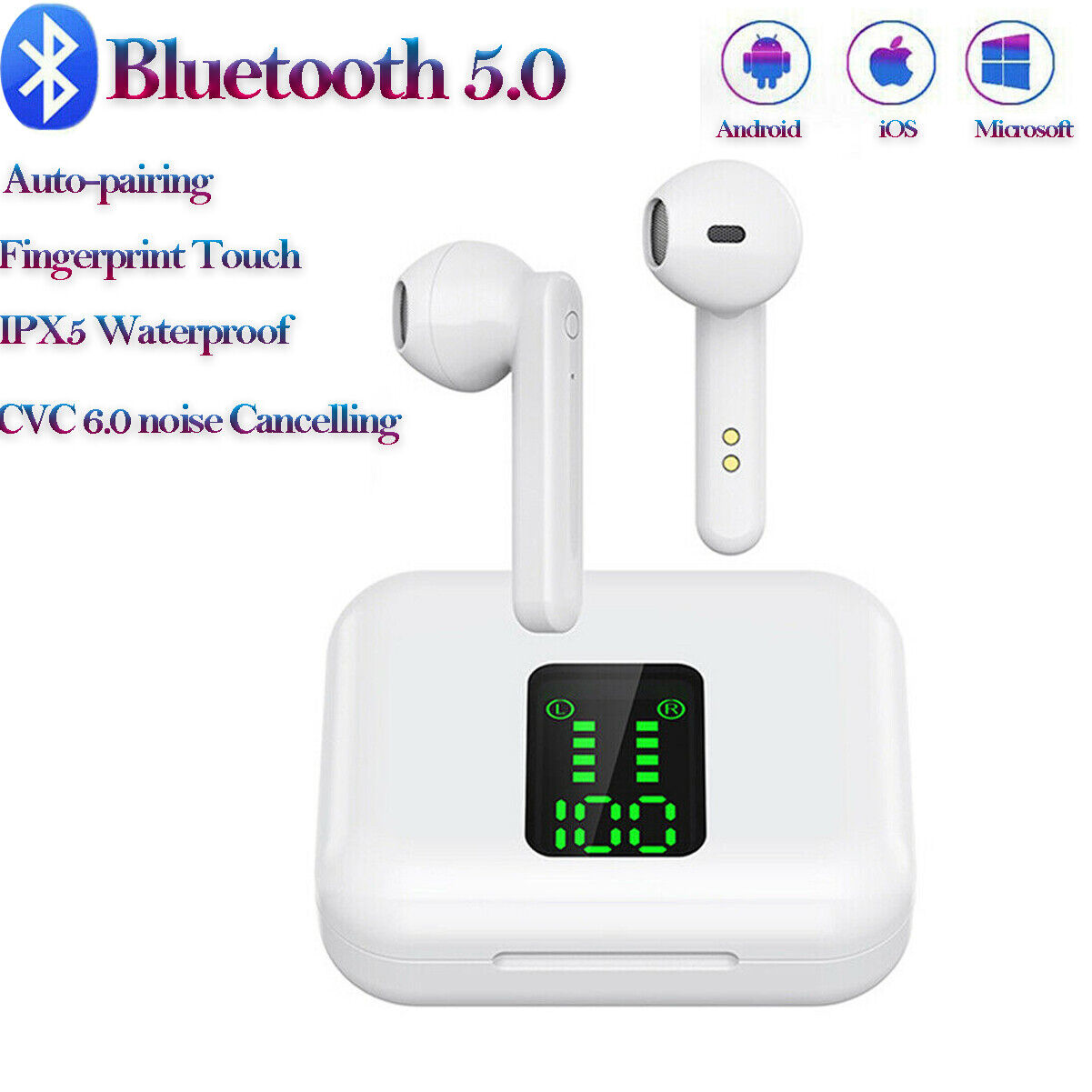 Bluetooth Earbuds for iphone Samsung Android Wireless Earphones IPX5 WaterProof