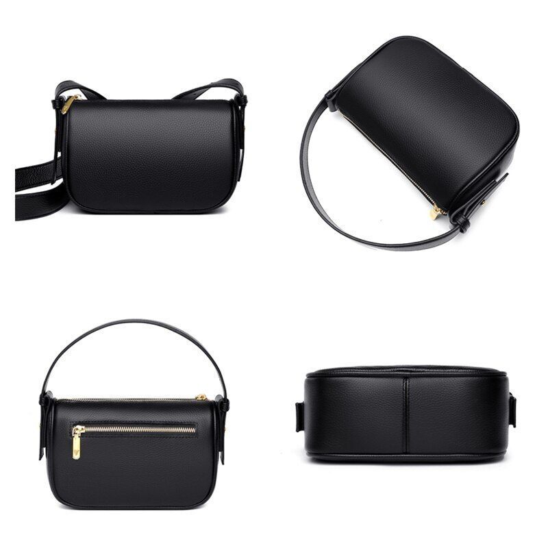 Shoulder Crossbody Tote Genuine Leather Bag Casual Simple Small Handbag Nylon