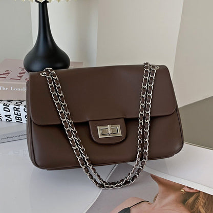 Real Leather Small Flap Purse Shoulder Bag Double Chains Crossbody Work Handbag