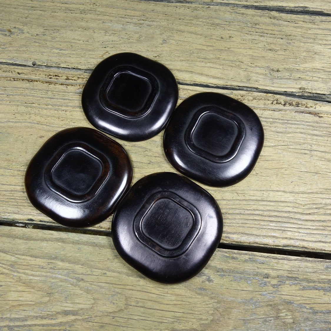 Vintage Sandalwood Carved Plum Orchid Bamboo Chrysanthemum Tea Coasters Set 4pcs