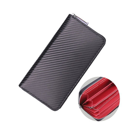 Wallet Carbon Fiber Microfiber Purse Cards Waterproof Non-Slip Long Zippered Bag