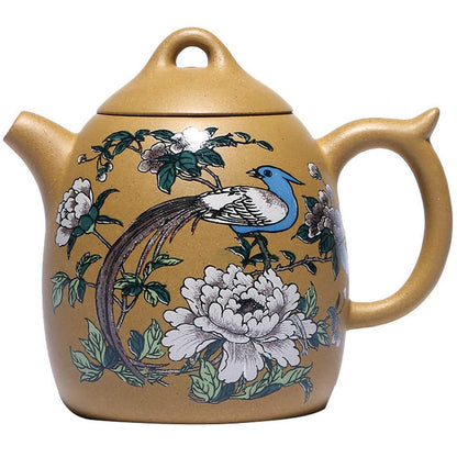 200ml Yixing Purple Clay Hand Painted Flower Birds Pattern Teapot Tea Set Kettle