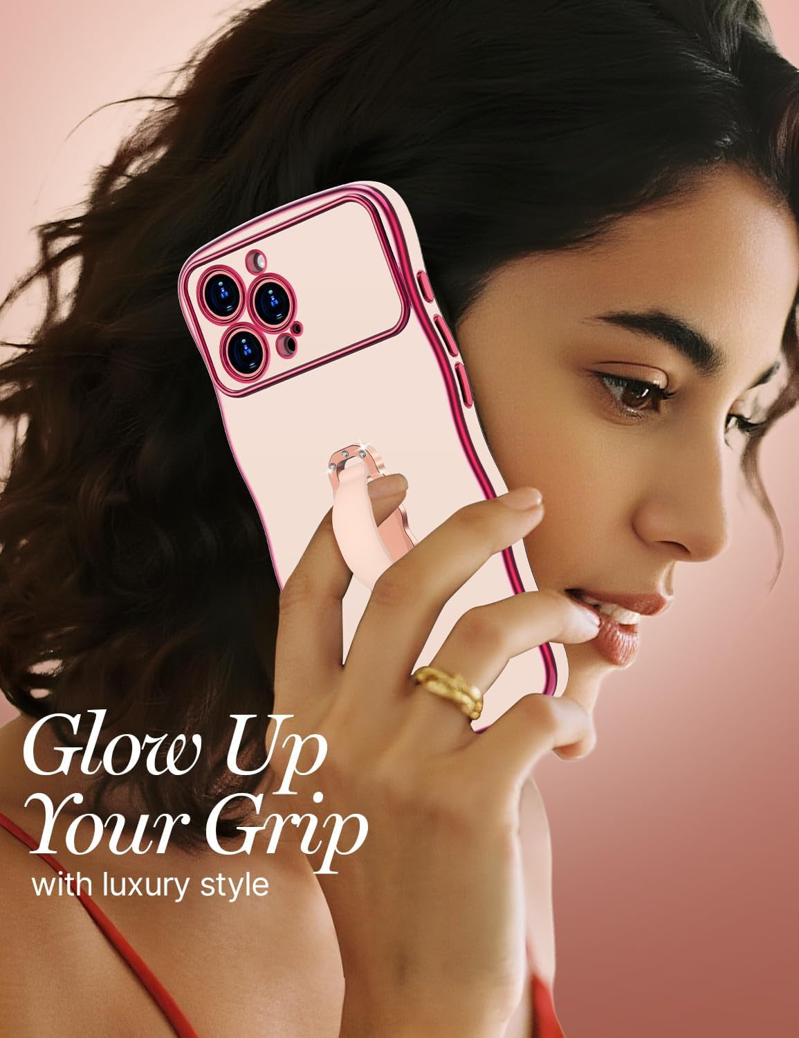 for Iphone 16 Pro Max Case with Stand, Wavy Edge Phone Case with Finger Grip Str