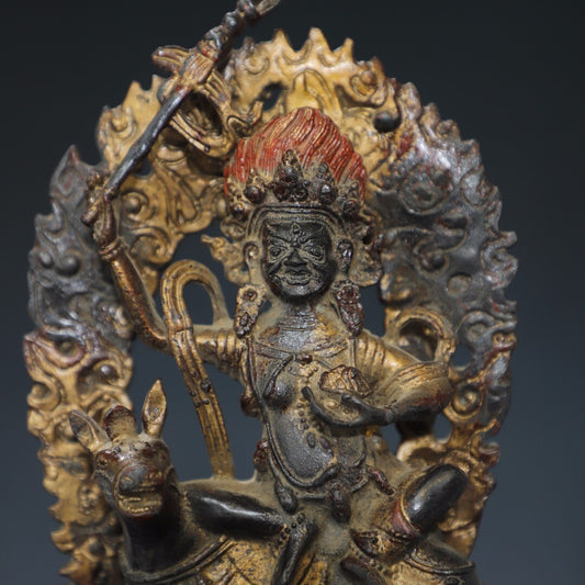 9.1" Antique Tibet Tibetan Buddhism Temple Bronze Gilt King Gesar Buddha Statue