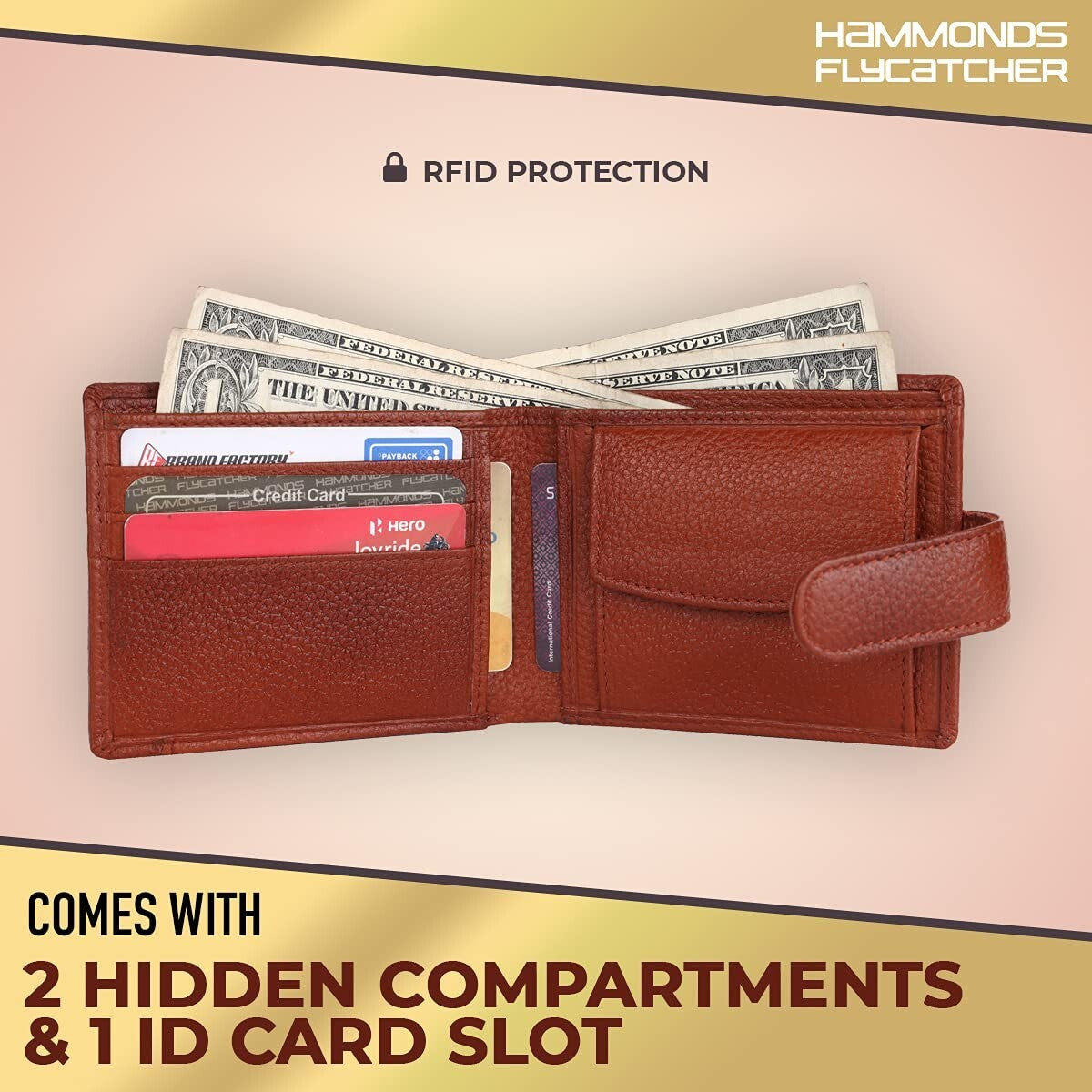 Brand New Authentic RFID Protected Tan BI-Fold Genuine Leather Mens Wallet