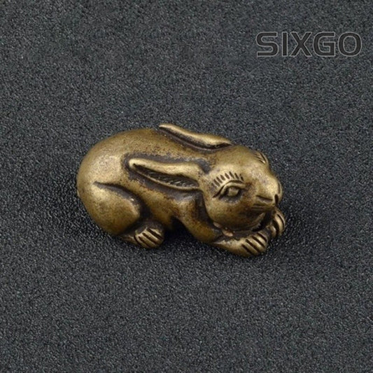 32.4mm Exquisitely Brass Rabbit Statue Vintage Hand-carved Tea Pet Decoration