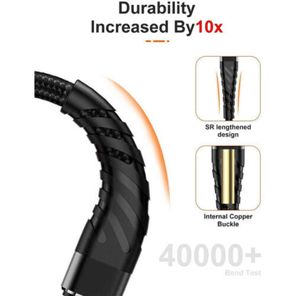 Braided Fast Charger Cable Heavy Duty USB Cord For iPhone 14 13 12 11 X XR 8 7 6