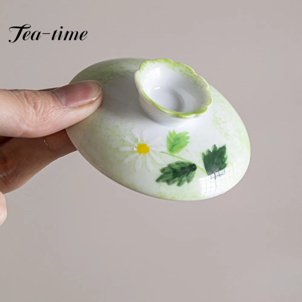 100ml Hand-painted Chrysanthemum Ceramic Cover Bowl Chinese Non Hot Tea Cup
