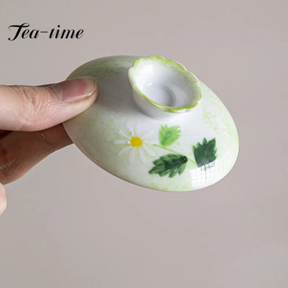 100ml Hand-painted Chrysanthemum Ceramic Cover Bowl Chinese Non Hot Tea Cup