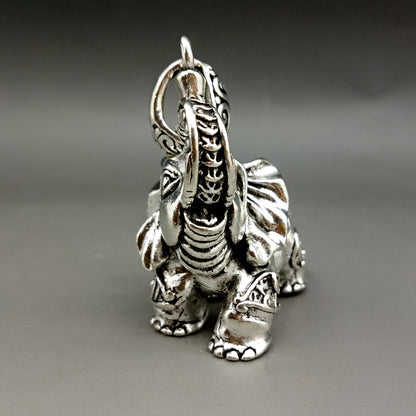 Tibet Silver Hand Carved lucky coin Elephant Pendant Asian Collectable
