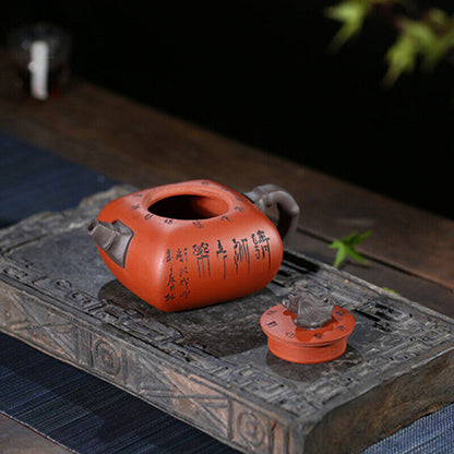 Chinese Tea Pot Bamboo Carved Chinese Character Yixing Zisha Qingshui Clay Pot