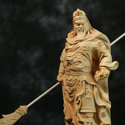 20cm Standing Guanyu Wood Statue Chinese Boxwood Feng Shui Wealth God Guan Gong