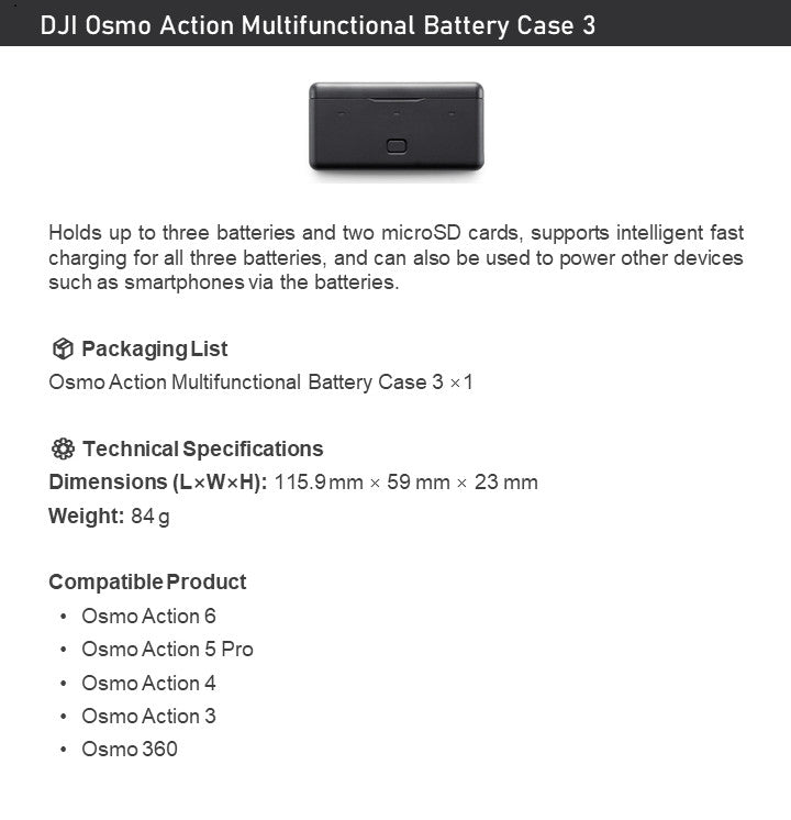 DJI Osmo Action Multifunctional Battery Case3 For Osmo 360/Osmo Action6/5Pro/4/3