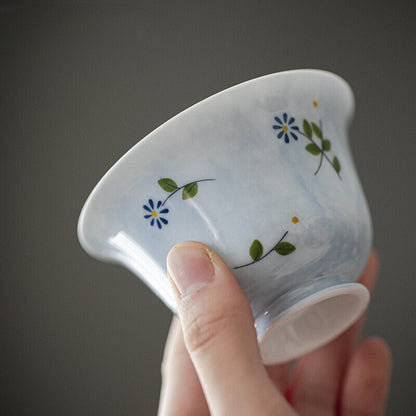 Hand-painted Daisy Gaiwan High Foot Tea Tureen Household Cover Bowl Tea Set