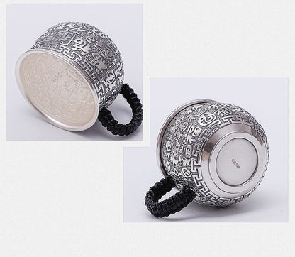 999 Sterling Silver Tea Cup With Handle Certificate Paper Health Care Handmade