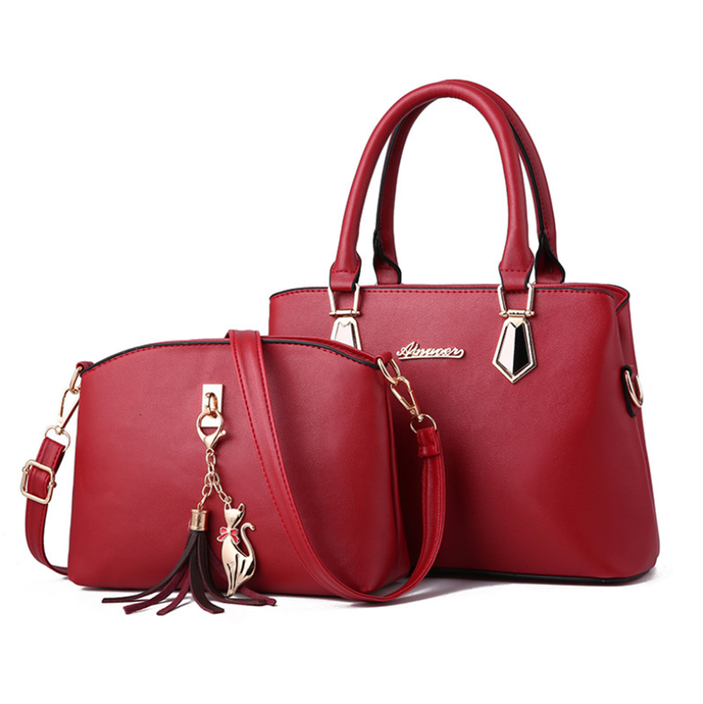 2pc Set Women PU Leather Handbags Shoulder Bags Tote Messenger Bag Satchel Purse
