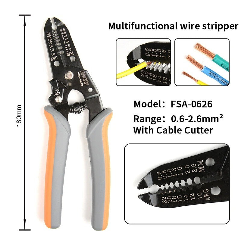 IWISS FSA-0626 Wire Stripping Plier Cable Cutter Φ0.6-2.6mm 20-10AMG