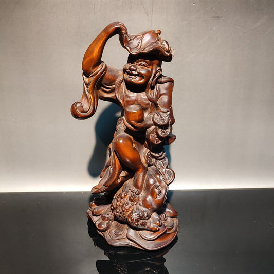 China boxwood wood carving wooden buddha statue figures lotus frog Golden Toad