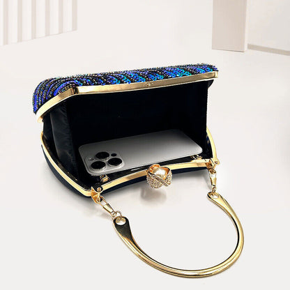New Vintage Dress Bag Hand Peacock Feather Sequin Bag Prom Evening Bag