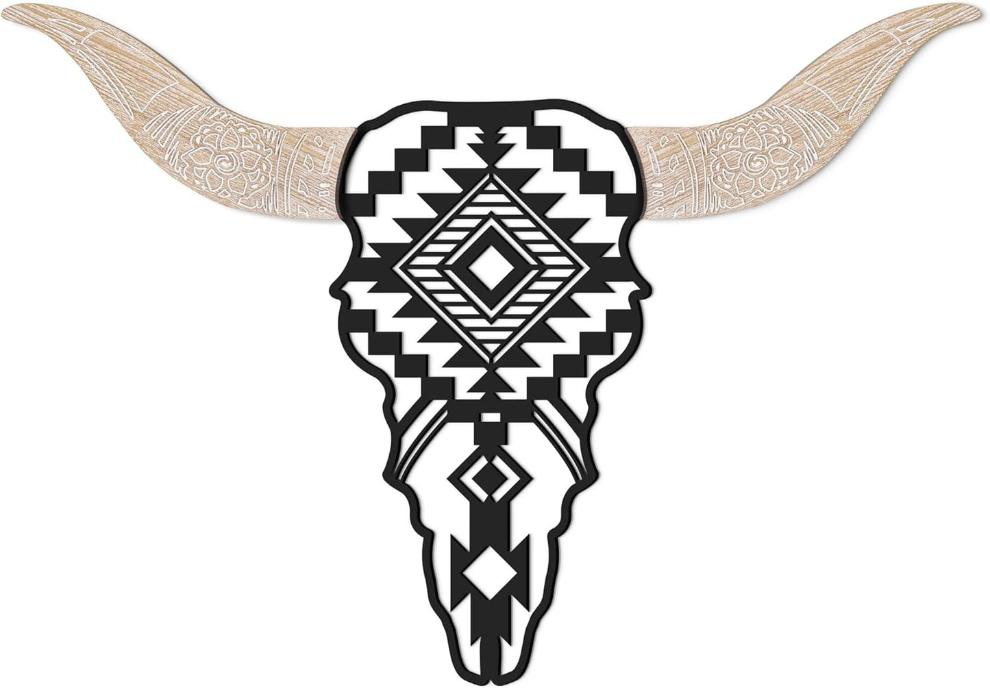 Aztec Cow Skull Art Decor Wooden and Metal Wall Art Decoration Home Office