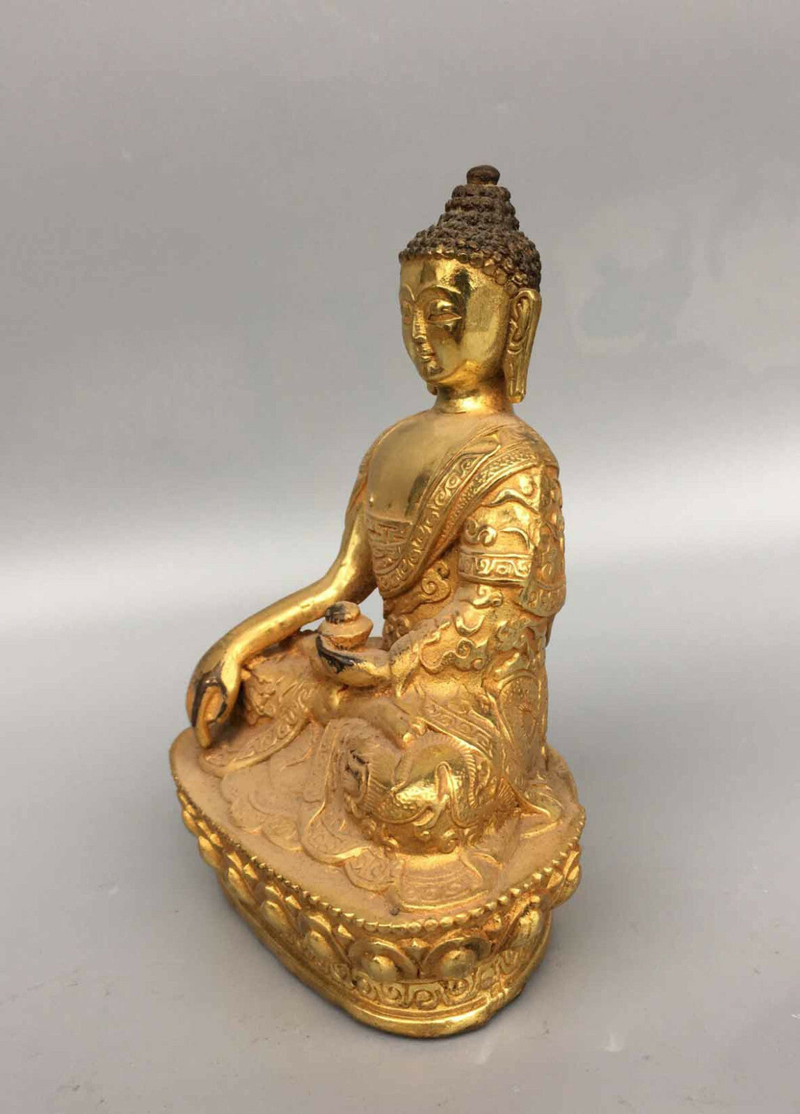 5.6" Old Dynasty Buddhism Tibet Temple Bronze 24K Gilt Shakyamuni Buddha Statue