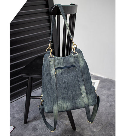 Convertible Denim Backpack Rucksack Daypack Travel Bag Purse Shoulder Bag Hobo
