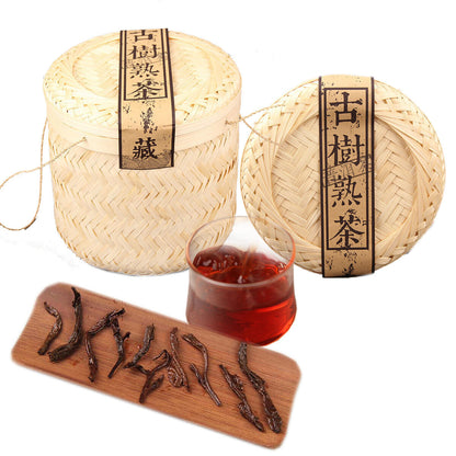 800g Ripe Puerh Tea Bamboo Basket Packing Loose Tea Ancient Tree Healthy Drink
