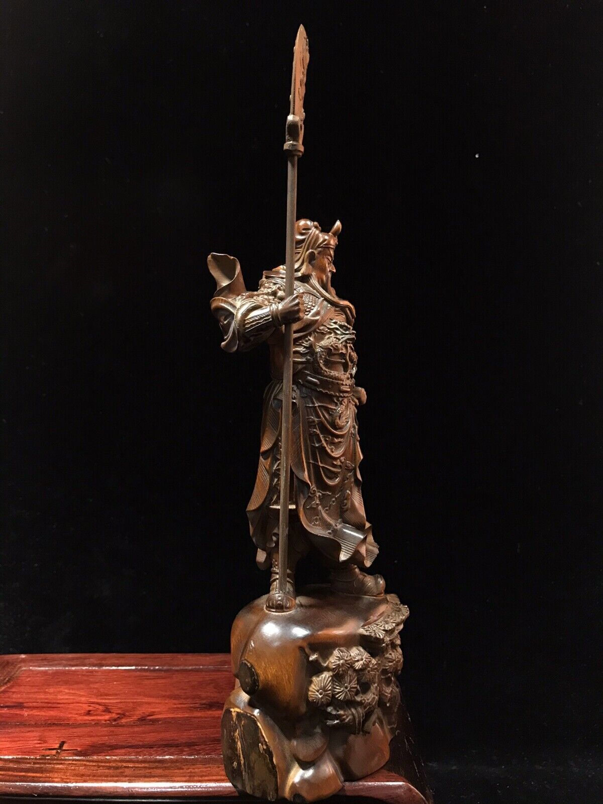 Chinese Antique Wood Carved Boxwood Guan Yu Figure Statue Sculpture Art