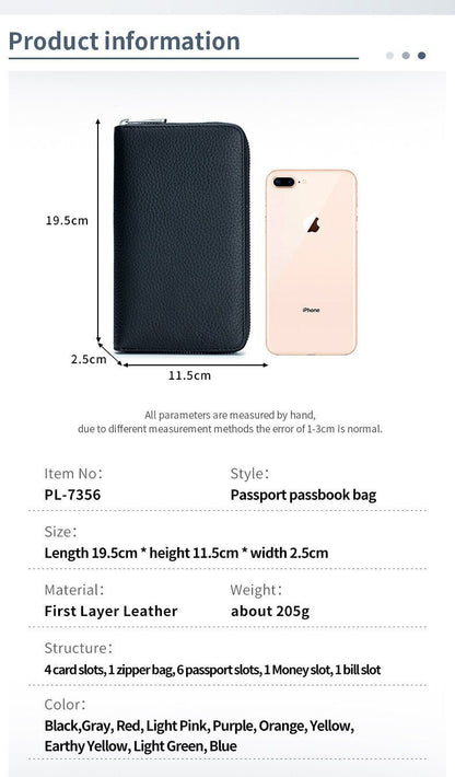 Passport Passbook Bag Rfid Genuine Leather Hand Bags Long Wallet 12*3*20 CM 1PC