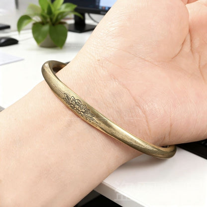 Vintage Brass Bangle Ring Set Open Adjustable Engraved Jewelry Set