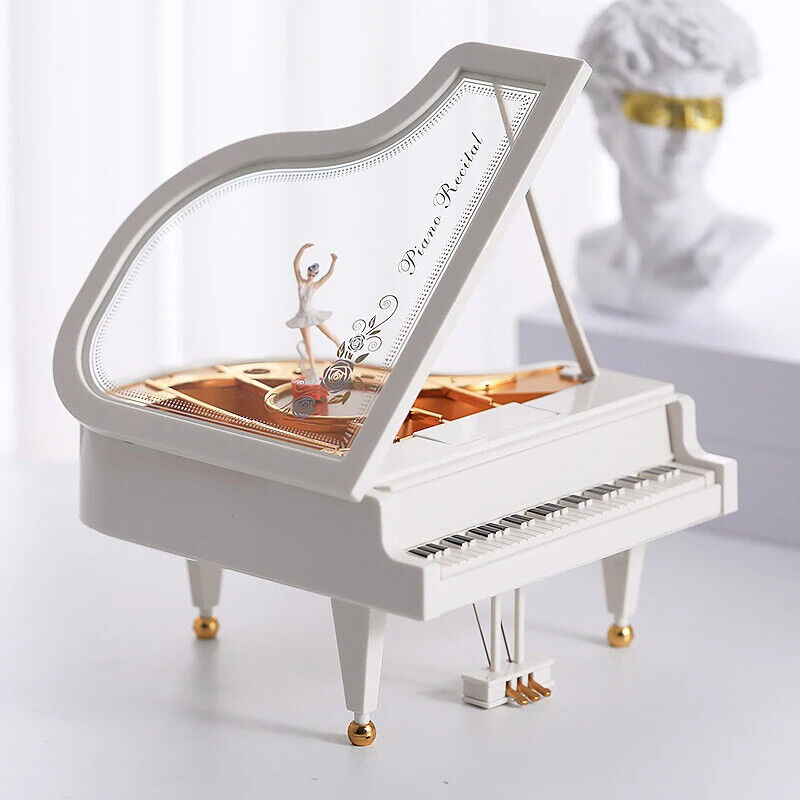 Music Box Plastic Piano Model Dancing Ballerina Classic Birthday Gift 13x12x16cm
