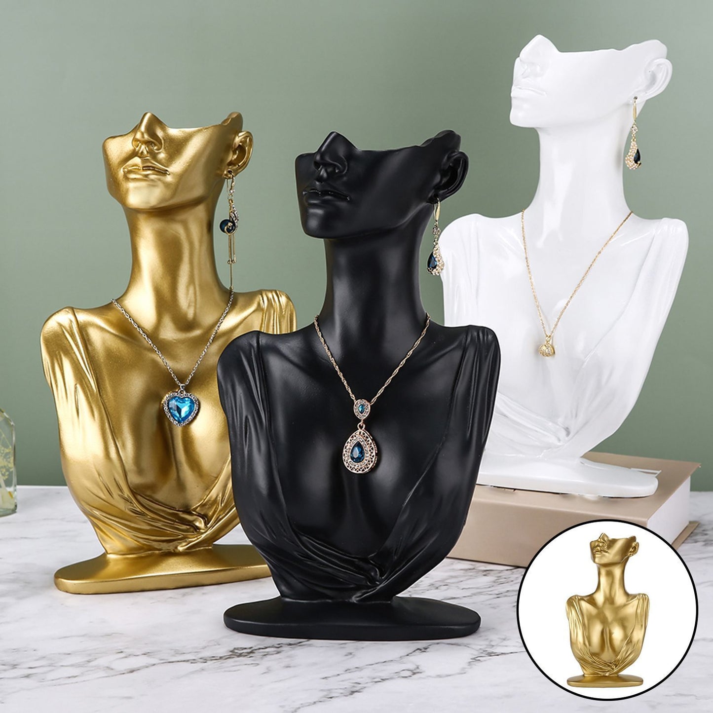 Jewelry Display Necklace Holders Resin Mannequin Organizer Bust Stands 20x7x32cm