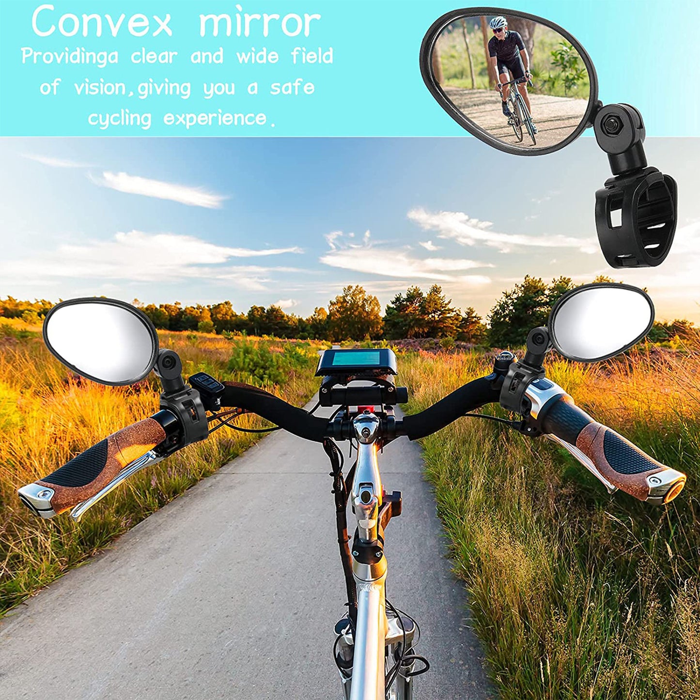 2Pcs Bike Mirror Rotaty Round MTB Road Handlebar Bicycle Rear View Glass Cycling