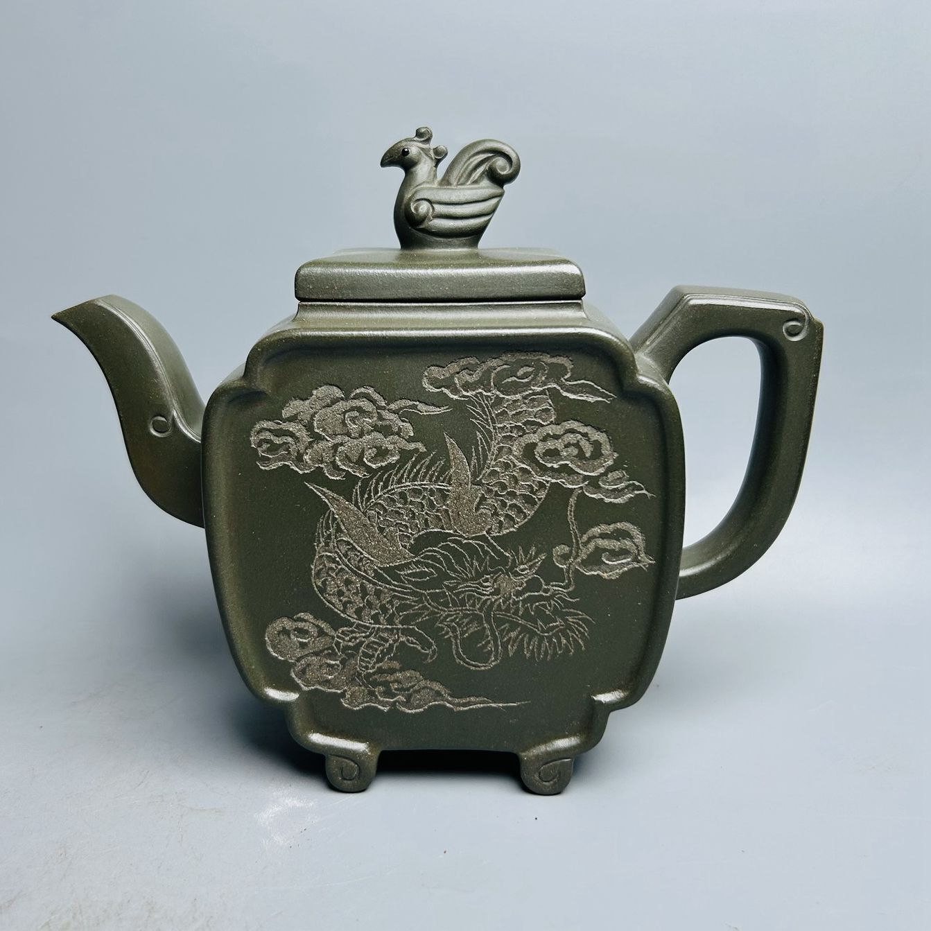 Vintage Chinese Yixing Purple Clay Teapot Zisha Ceremony Carving Dragon Tea Set