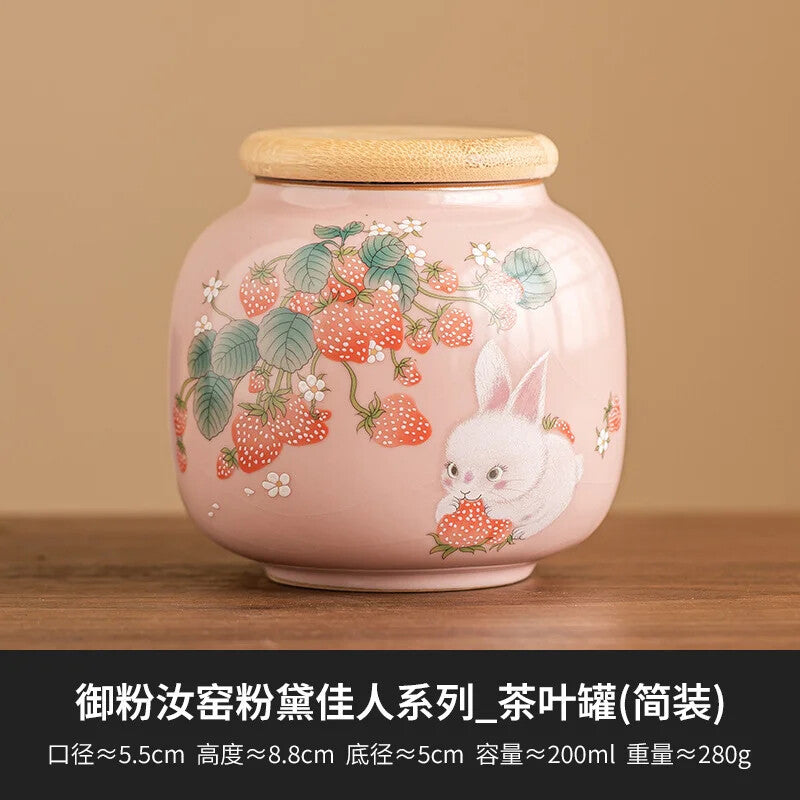 Ru Kiln Strawberry Tea Box Organizer Storage Tank Containers Tea Caddy